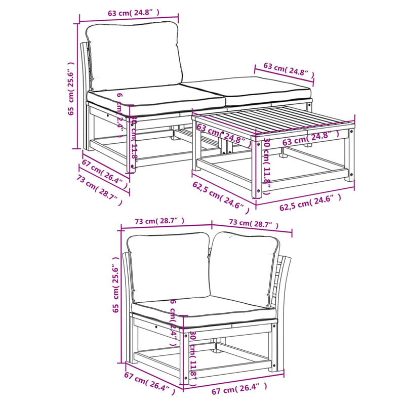 5 Piece Garden Lounge Set with Cushions Solid Wood Acacia Payday Deals