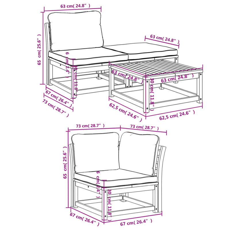 5 Piece Garden Lounge Set with Cushions Solid Wood Acacia Payday Deals