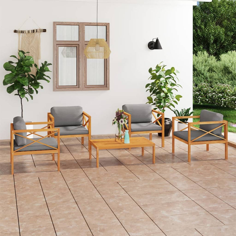 5 Piece Garden Lounge Set with Cushions Solid Wood Teak Payday Deals