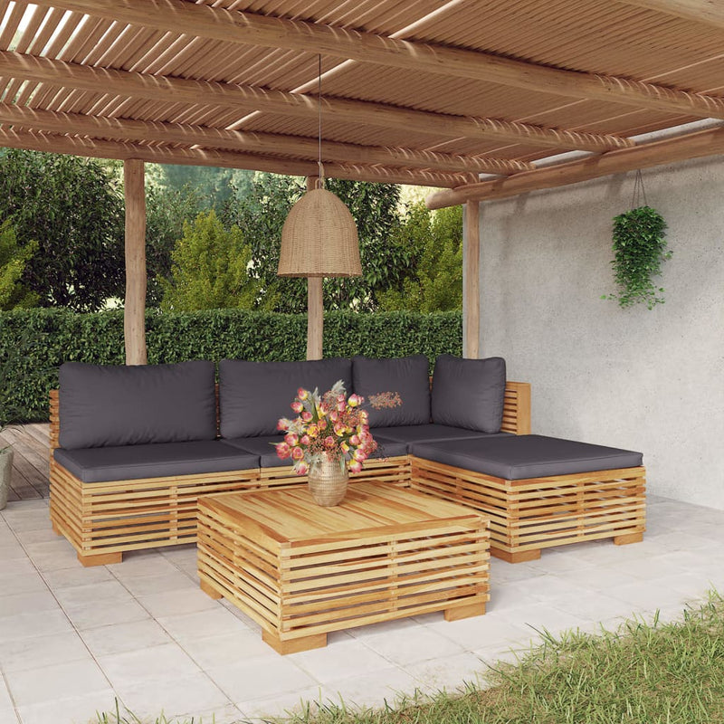 5 Piece Garden Lounge Set with Cushions Solid Wood Teak Payday Deals