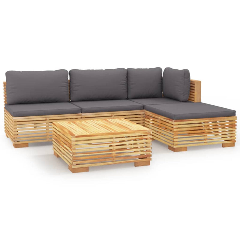 5 Piece Garden Lounge Set with Cushions Solid Wood Teak Payday Deals