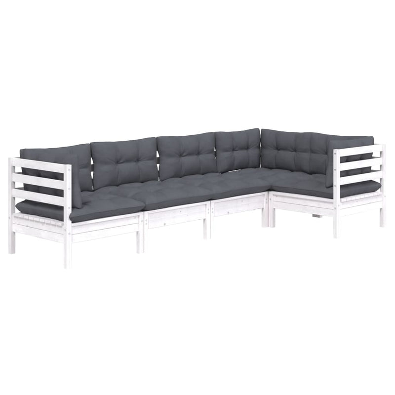 5 Piece Garden Lounge Set with Cushions White Pinewood Payday Deals