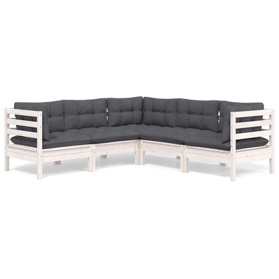 5 Piece Garden Lounge Set with Cushions White Solid Pinewood Payday Deals