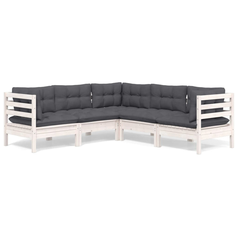 5 Piece Garden Lounge Set with Cushions White Solid Pinewood Payday Deals