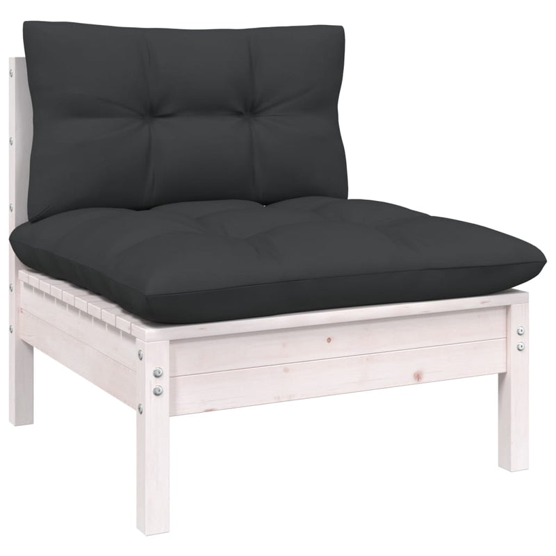 5 Piece Garden Lounge Set with Cushions White Solid Pinewood Payday Deals