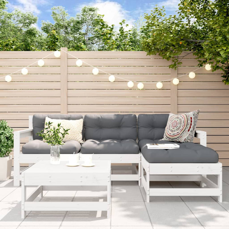 5 Piece Garden Lounge Set with Cushions White Solid Wood Payday Deals