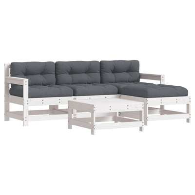 5 Piece Garden Lounge Set with Cushions White Solid Wood Payday Deals