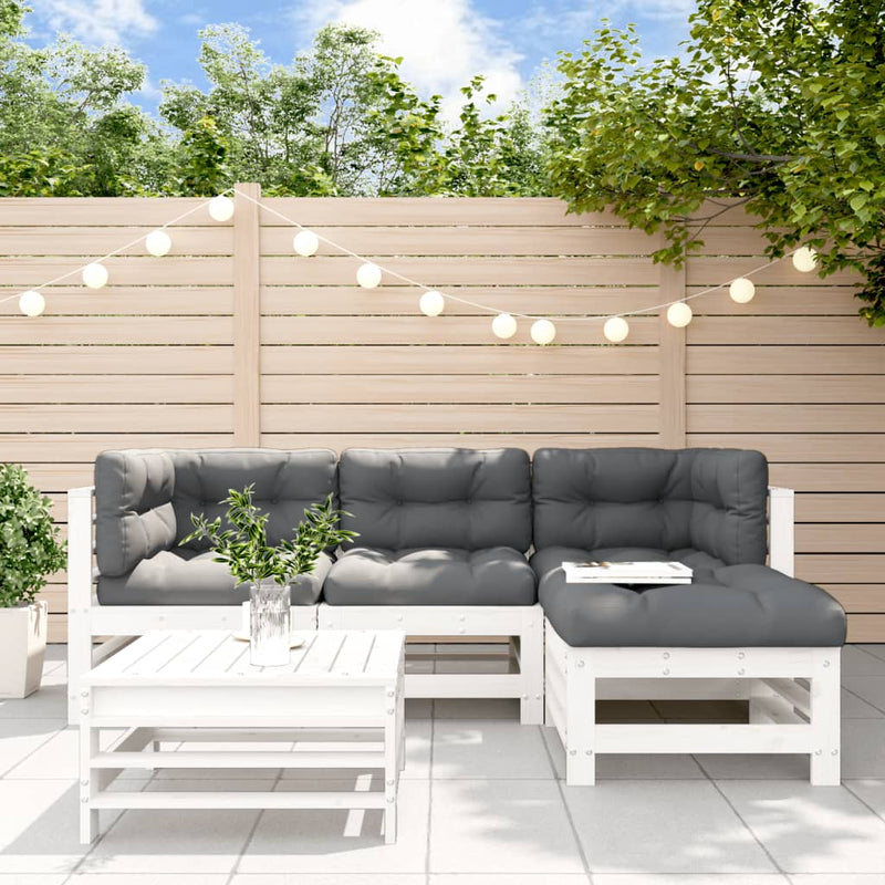 5 Piece Garden Lounge Set with Cushions White Solid Wood Payday Deals