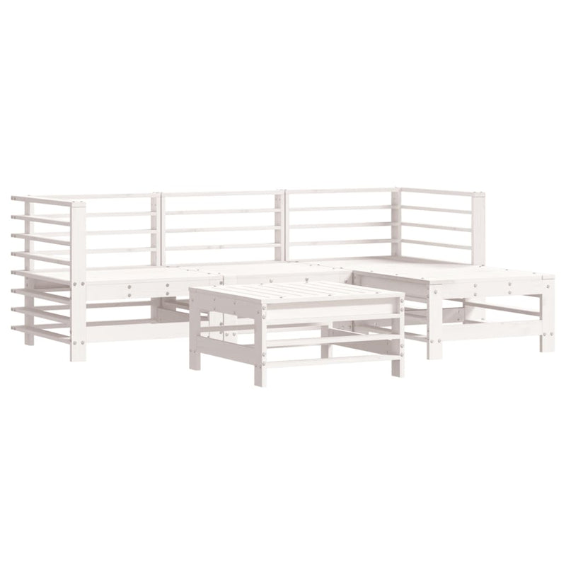 5 Piece Garden Lounge Set with Cushions White Solid Wood Payday Deals