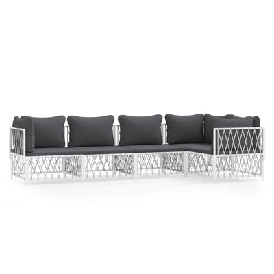 5 Piece Garden Lounge Set with Cushions White Steel Payday Deals