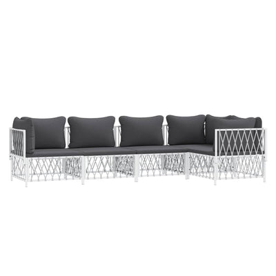 5 Piece Garden Lounge Set with Cushions White Steel Payday Deals