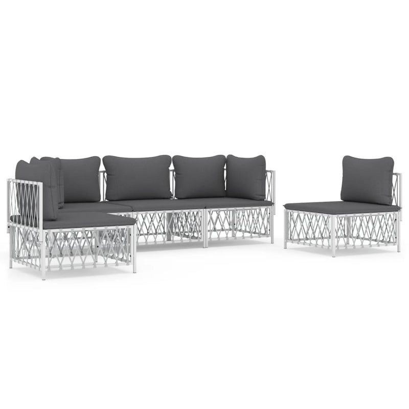 5 Piece Garden Lounge Set with Cushions White Steel Payday Deals
