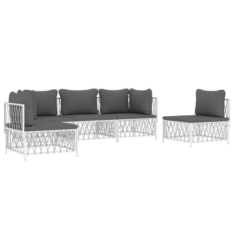 5 Piece Garden Lounge Set with Cushions White Steel Payday Deals