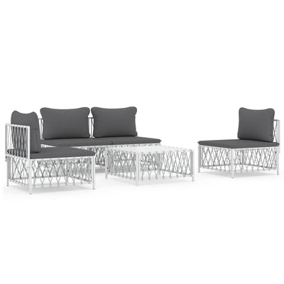 5 Piece Garden Lounge Set with Cushions White Steel Payday Deals