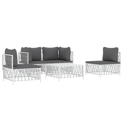 5 Piece Garden Lounge Set with Cushions White Steel Payday Deals