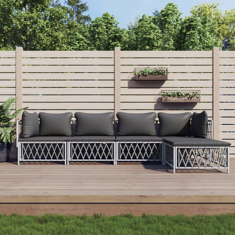 5 Piece Garden Lounge Set with Cushions White Steel Payday Deals