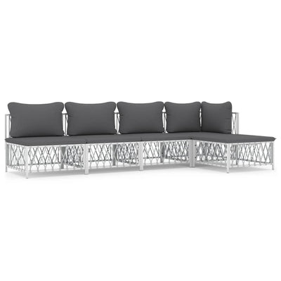 5 Piece Garden Lounge Set with Cushions White Steel Payday Deals