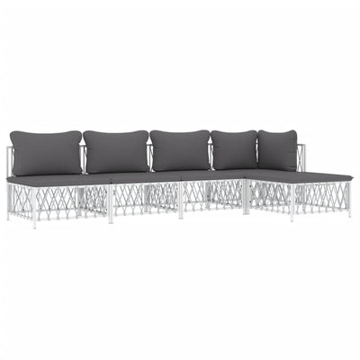 5 Piece Garden Lounge Set with Cushions White Steel Payday Deals