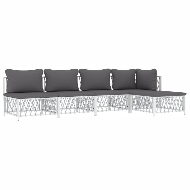 5 Piece Garden Lounge Set with Cushions White Steel Payday Deals