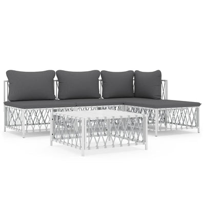 5 Piece Garden Lounge Set with Cushions White Steel Payday Deals