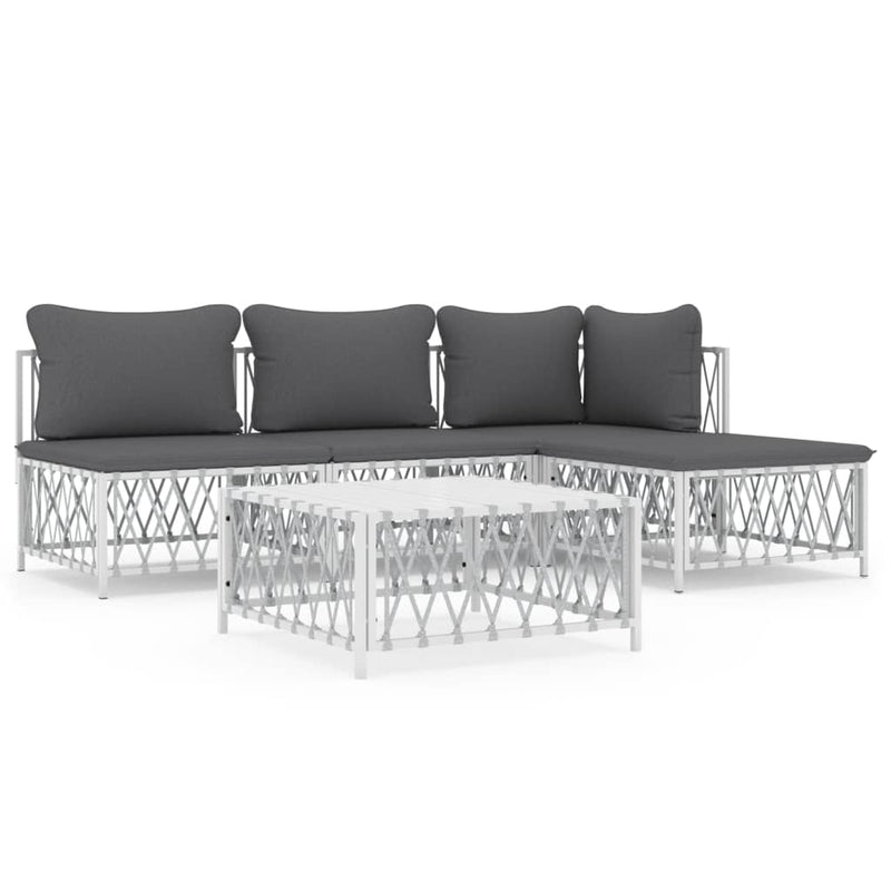 5 Piece Garden Lounge Set with Cushions White Steel Payday Deals