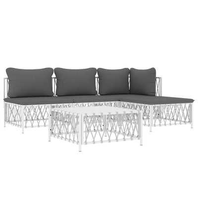 5 Piece Garden Lounge Set with Cushions White Steel Payday Deals
