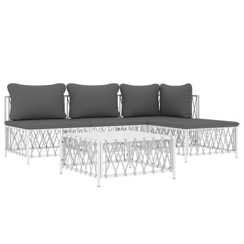 5 Piece Garden Lounge Set with Cushions White Steel Payday Deals