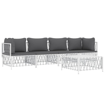5 Piece Garden Lounge Set with Cushions White Steel Payday Deals