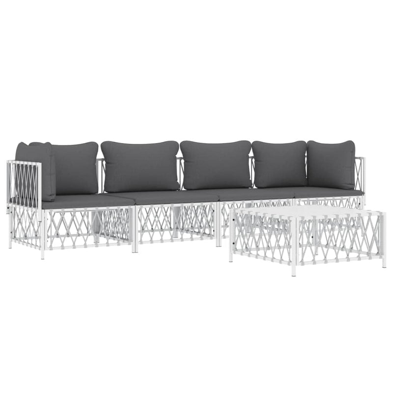5 Piece Garden Lounge Set with Cushions White Steel Payday Deals