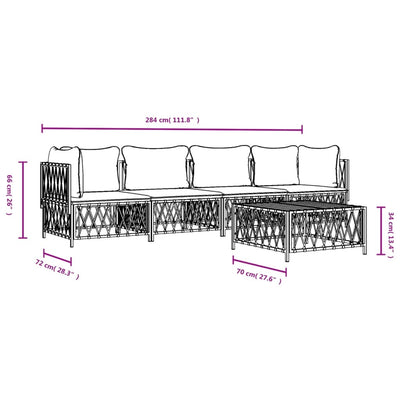 5 Piece Garden Lounge Set with Cushions White Steel Payday Deals