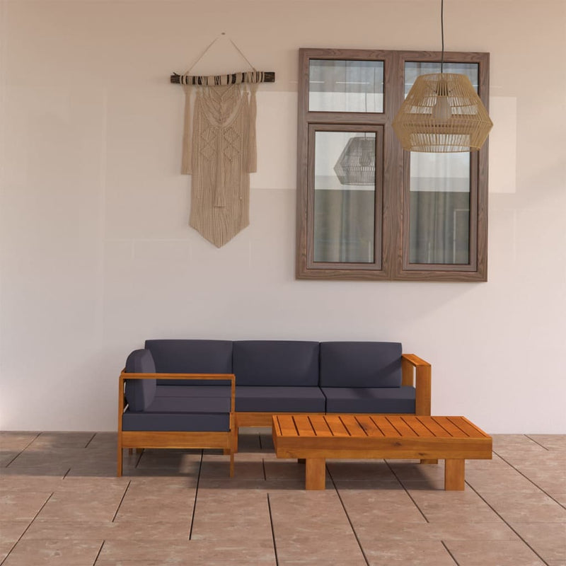 5 Piece Garden Lounge Set with Dark Grey Cushions Acacia Wood Payday Deals