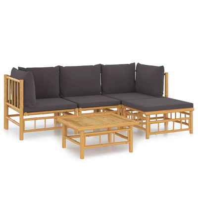 5 Piece Garden Lounge Set with Dark Grey Cushions  Bamboo Payday Deals