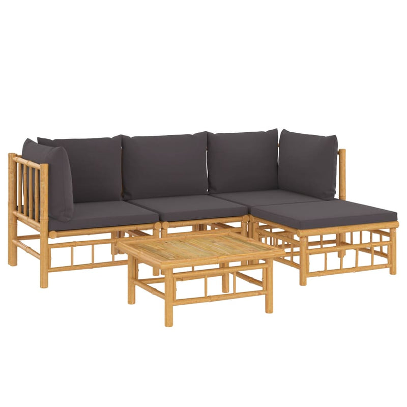 5 Piece Garden Lounge Set with Dark Grey Cushions  Bamboo Payday Deals