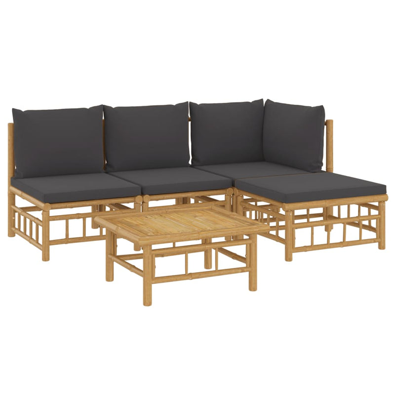 5 Piece Garden Lounge Set with Dark Grey Cushions  Bamboo Payday Deals