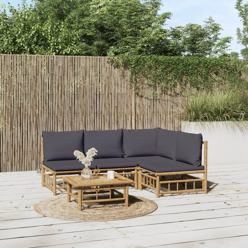 5 Piece Garden Lounge Set with Dark Grey Cushions  Bamboo Payday Deals