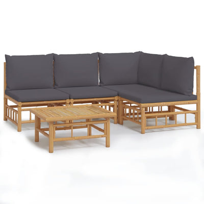 5 Piece Garden Lounge Set with Dark Grey Cushions  Bamboo Payday Deals