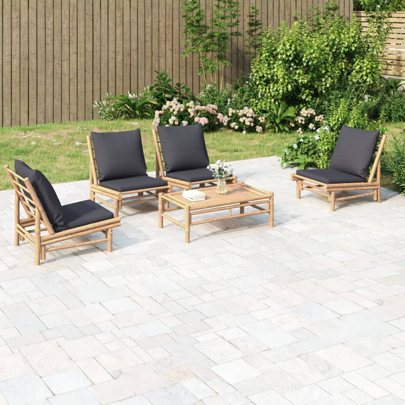 5 Piece Garden Lounge Set with Dark Grey Cushions Bamboo Payday Deals