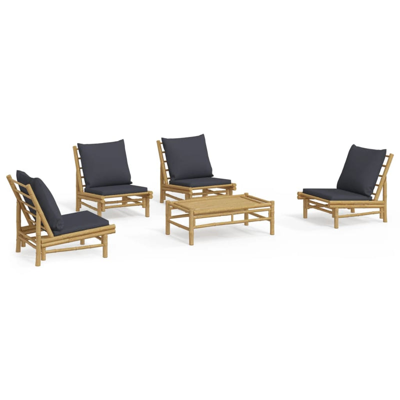 5 Piece Garden Lounge Set with Dark Grey Cushions Bamboo Payday Deals