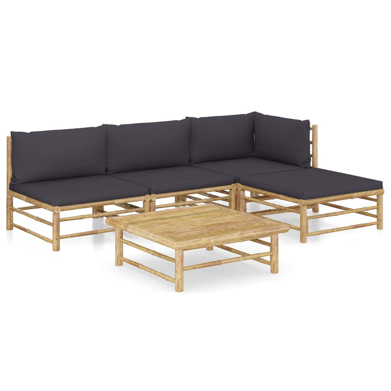 5 Piece Garden Lounge Set with Dark Grey Cushions Bamboo Payday Deals
