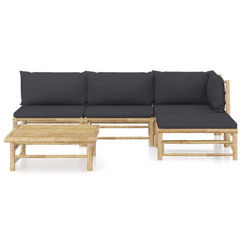 5 Piece Garden Lounge Set with Dark Grey Cushions Bamboo Payday Deals