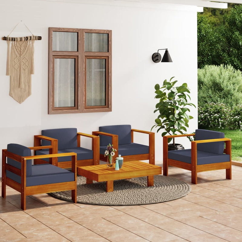 5 Piece Garden Lounge Set with Dark Grey Cushions Solid Wood Payday Deals