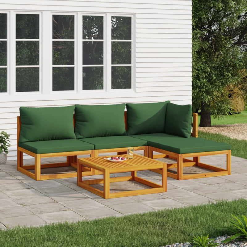 5 Piece Garden Lounge Set with Green Cushions Solid Wood Payday Deals