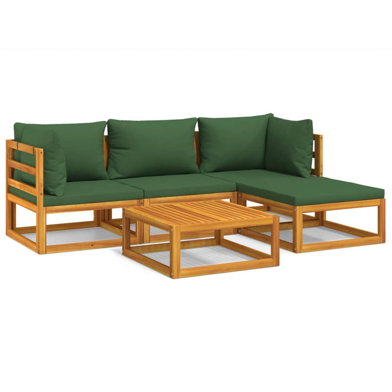 5 Piece Garden Lounge Set with Green Cushions Solid Wood Payday Deals