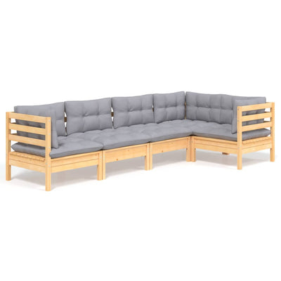 5 Piece Garden Lounge Set with Grey Cushions Pinewood Payday Deals