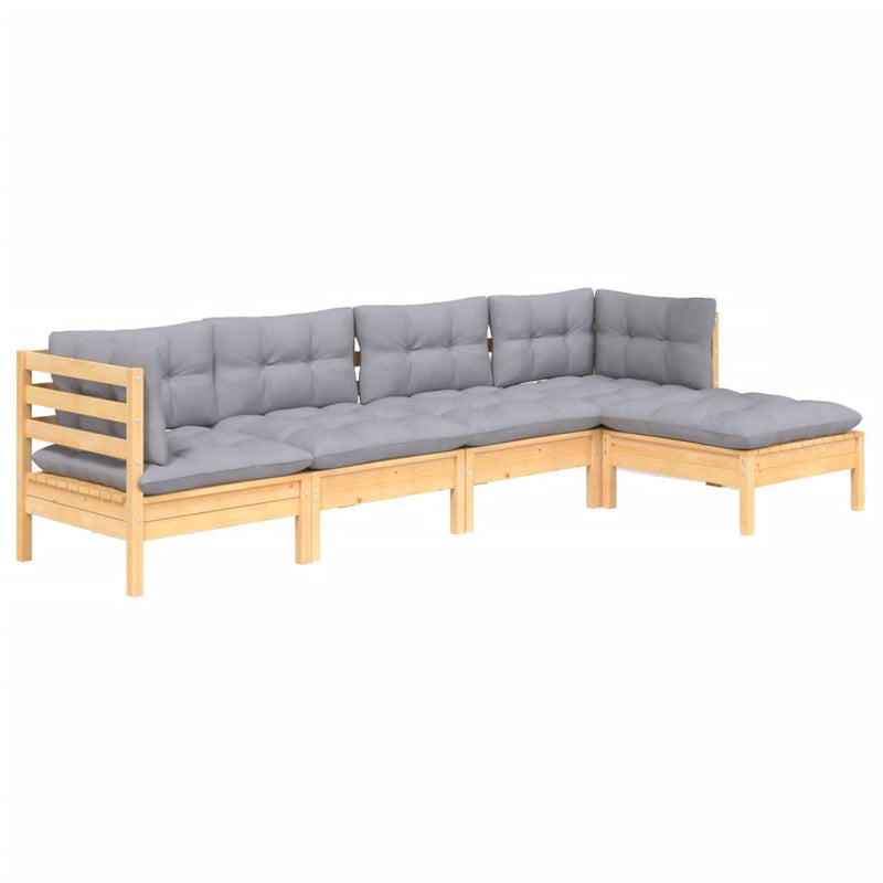 5 Piece Garden Lounge Set with Grey Cushions Pinewood Payday Deals