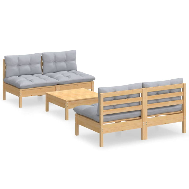 5 Piece Garden Lounge Set with Grey Cushions Pinewood Payday Deals