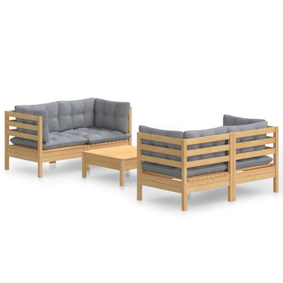 5 Piece Garden Lounge Set with Grey Cushions Pinewood Payday Deals