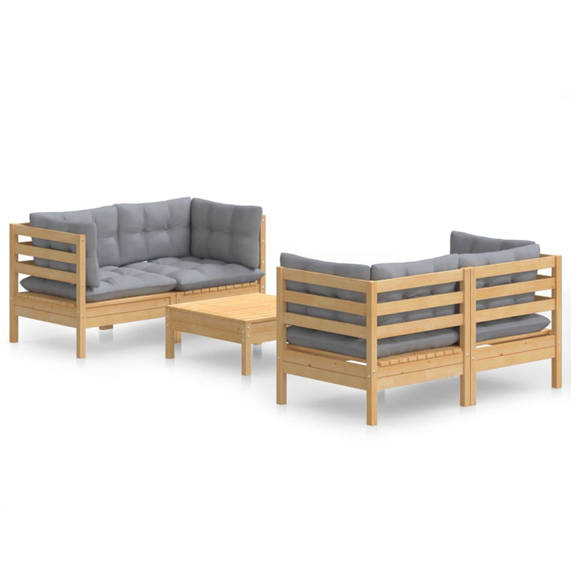 5 Piece Garden Lounge Set with Grey Cushions Pinewood Payday Deals
