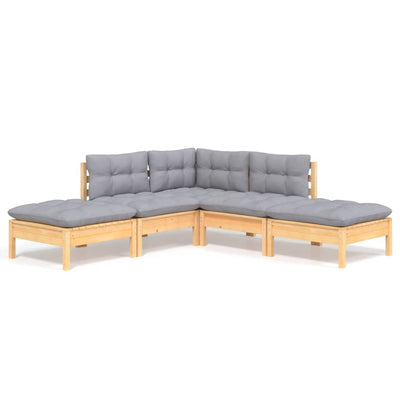 5 Piece Garden Lounge Set with Grey Cushions Pinewood Payday Deals