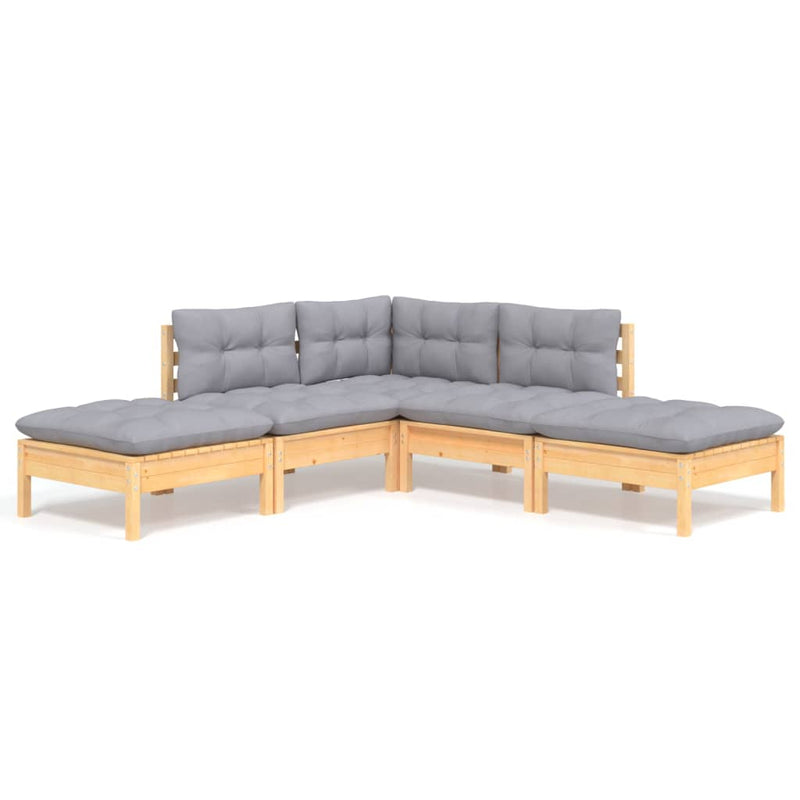 5 Piece Garden Lounge Set with Grey Cushions Pinewood Payday Deals